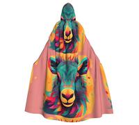 WHJSSF Colorful animals Pattern Halloween Adult Hooded Cape Cloak with Bow Tie for Costume Parties, Cosplay