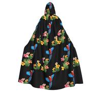 WHJSSF Colorful parrots among flowers Pattern Halloween Adult Hooded Cape Cloak for wear during Halloween, role-playing