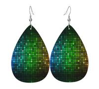 WHJSSF Colorful Square Prints Teardrop Leather Earrings - Stylish Dangle Drops for Women, Lightweight Jewelry with Silver-Plated Hooks, Vibrant Colors for Parties & Gifts