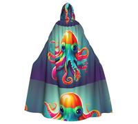 WHJSSF Colorful Squid Octopus Prints Halloween Adult Hooded Cape Cloak - Super Large Hooded Cloak No Zipper