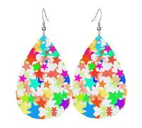 WHJSSF Colorful Star Prints Teardrop Leather Earrings - Lightweight Dangle Earrings for Women, Vivid Color Faux Leather Drops with Silver Plated Hooks, Stylish Accessories for Parties & Gifts
