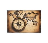 WHJSSF Compass and Old World Map Pattern Placemats for Dining Table Set of 6 for Hotels, Homes, and Banquets as Decorative Table Decorations, Beautiful durable