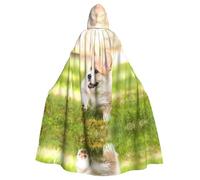 WHJSSF Corgi Puppy Prints Hooded Cloak - Long Costume Throw, Soft Halloween Layer & Drawstring Tie