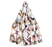 WHJSSF Cosmetic And Makeup Theme Pattern Prints Hooded Cloak - Long Halloween Throw, Cozy Costume Layer with Drawstring
