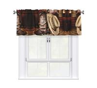 WHJSSF Cowboy Black Hat Western Boots Prints Curtain Valance 54x18in - Peach Skin Kitchen Window Cover, Filtered Light & Easy Rod Pocket Layer