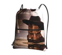 WHJSSF Cowboy Black Hat Western Boots Prints Drawstring Zipper Backpack - Lightweight Foldable Gym Bag, Travel Duffel with Front Pocket & Interior Organizer