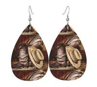 WHJSSF Cowboy Black Hat Western Boots Prints Drip Leather Earrings - Stylish Faux Leather Drops for Women & Girls - Lightweight Dangling Charms for Party & Holiday Gifts