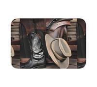 WHJSSF Cowboy Black Hat Western Boots Prints Hem Mat 40x60 - High-grade Polyester Bath Rug, Durable Throw Cover for Bathroom Vanity & Guest Suites