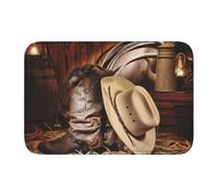 WHJSSF Cowboy Black Hat Western Boots Prints Hem Mat 40x60 - High-grade Polyester Bath Rug, Durable Throw Cover for Bathroom Vanity & Guest Suites