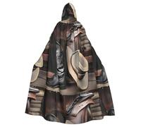 WHJSSF Cowboy Black Hat Western Boots Prints Hooded Cloak - Long Costume Throw, Soft Halloween Layer & Drawstring Tie