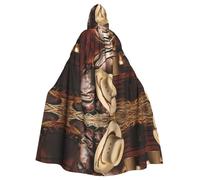 WHJSSF Cowboy Black Hat Western Boots Prints Hooded Cloak - Long Costume Throw, Soft Halloween Layer & Drawstring Tie