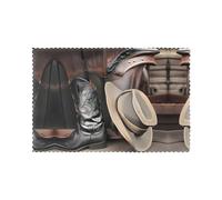 WHJSSF Cowboy Black Hat Western Boots Prints Placemats Set of 6 12x18in - Heavy-Duty Polyester Table Covers Built for Durability & Heat Resistance