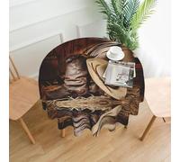 WHJSSF Cowboy Black Hat Western Boots Prints Round Decorative Tablecloth 60in - Elevate Your Dining Experience with High-Grade Polyester Table Throw