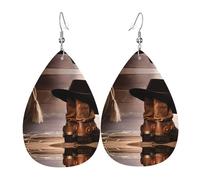 WHJSSF Cowboy Black Hat Western Boots Prints Teardrop Leather Earrings - Stylish Dangle Drops for Women, Lightweight Jewelry with Silver-Plated Hooks, Vibrant Colors for Parties & Gifts