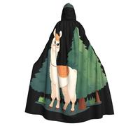 WHJSSF Cute alpaca under the pine tree Printing Halloween Adult Hooded Cape Cloak - Super Large Hooded Cloak No Zipper