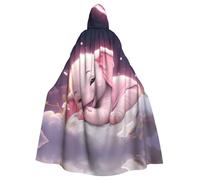 WHJSSF Cute Baby Elephant Sleeping Pink Moon Prints Halloween Adult Hooded Cape Cloak - Super Large Hooded Cloak No Zipper