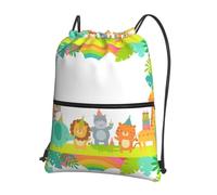 WHJSSF Cute Cartoon Animals Prints Drawstring Zipper Backpack - Lightweight Foldable Gym Bag, Travel Duffel with Front Pocket & Interior Organizer