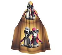 WHJSSF Cute Couple Monkey Pattern Halloween Adult Hooded Cape Cloak with Bow Tie for Costume Parties, Cosplay