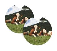 WHJSSF Cute Cows Relaxed On Grass Prints Car Cup Coasters 2-Pack - Durable Neoprene Throw for a Spotless Ride - Protects Against Spills & Fits Most Vehicles
