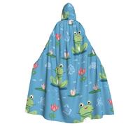 WHJSSF cute funny frog doing yoga Printed Adult Halloween hooded jacket cloak long party cloak suitable for men and women