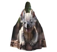 WHJSSF Cute Koala Pattern Halloween Adult Hooded Cape Cloak with Bow Tie for Costume Parties, Cosplay