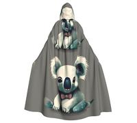 WHJSSF Cute Koala Pattern Halloween Adult Hooded Cape Cloak with Bow Tie for Costume Parties, Cosplay