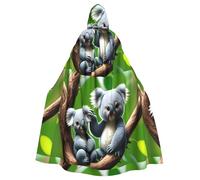 WHJSSF Cute Koala Plant Pattern Halloween Adult Hooded Cape Cloak with Bow Tie for Costume Parties, Cosplay