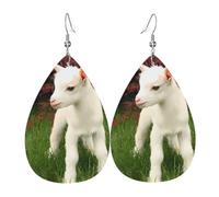 WHJSSF Cute lamb Prints Teardrop Leather Earrings - Lightweight Dangle Earrings for Women, Vivid Color Faux Leather Drops with Silver Plated Hooks, Stylish Accessories for Parties & Gifts