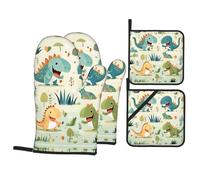 WHJSSF Cute Little Baby Dinosaur Prints 4-Piece Waterproof Oven Throws & Heat Resistant Pot Covers - Durable Kitchen Layers for Grilling & Baking