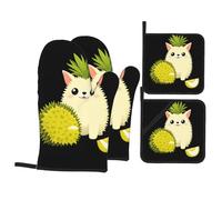 WHJSSF Cute Little Durian Prints 4-Piece Waterproof Oven Throws & Heat Resistant Pot Covers - Durable Kitchen Layers for Grilling & Baking