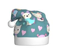 WHJSSF Cute little fox Printing Men's and women's plush Christmas hats, adult New Year's holiday party caps