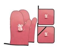WHJSSF Cute Little Mouse Prints 4-Piece Oven Mitts & Pot Holders Set - Waterproof Kitchen Layers & Heat Resistant Grip - Durable Throw for Cooking, Baking & BBQ