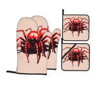 WHJSSF Cute Little red Spider Prints 4-Piece Oven Mitts & Pot Holders Set - Waterproof Kitchen Layers & Heat Resistant Grip - Durable Throw for Cooking, Baking & BBQ