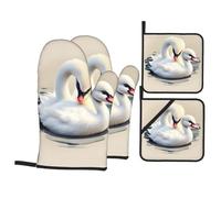 WHJSSF Cute Little swan Prints 4-Piece Oven Mitts & Pot Holders Set - Waterproof Kitchen Layers & Heat Resistant Grip - Durable Throw for Cooking, Baking & BBQ