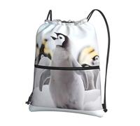 WHJSSF Cute Penguin Animal Pattern Prints Drawstring Zipper Backpack - Lightweight Water-Resistant Sport Gym Bag with Front Pocket & Internal Organizer - Perfect for Travel, Yoga & Hiking