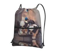 WHJSSF Cute puppy in the corner Prints Drawstring Zipper Backpack - Lightweight Foldable Gym Bag, Travel Duffel with Front Pocket & Interior Organizer
