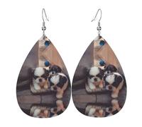 WHJSSF Cute puppy in the corner Prints Teardrop Leather Earrings - Stylish Dangle Drops for Women, Lightweight Jewelry with Silver-Plated Hooks, Vibrant Colors for Parties & Gifts