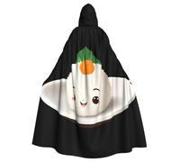 WHJSSF Cute Rice Balls Prints Halloween Adult Hooded Cape Cloak For Role-Playing, Stage Costumes, Parties Easy Care