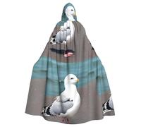 WHJSSF Cute seagull Prints Halloween Adult Hooded Cape Cloak with Bow Tie for Costume Parties, Cosplay