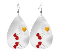 WHJSSF Daisy Heart Love Romance Prints Dangle Water Drop Earrings - Chic Faux Leather Drops for Festive & Everyday Style