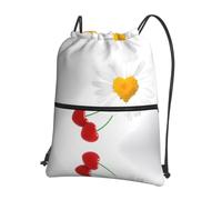 WHJSSF Daisy Heart Love Romance Prints Drawstring Zipper Backpack - Lightweight Foldable Gym Bag for Travel, Yoga, Hiking & Everyday Essentials