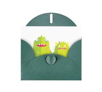 WHJSSF Dark Green Greeting Card A pair of little monsters holding hands Printed Perfect for Valentine's Day, Wedding Anniversary & Party Invitations