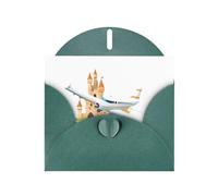 WHJSSF Dark Green Greeting Card Airplane in the castle Printed Perfect for Valentine's Day, Wedding Anniversary & Party Invitations