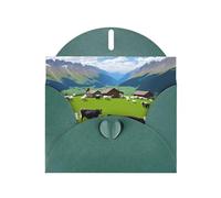 WHJSSF Dark Green Greeting Card Alpine Farm Cows Printed Perfect for Valentine's Day, Wedding Anniversary & Party Invitations