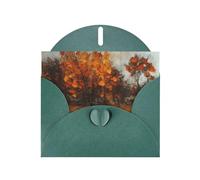 WHJSSF Dark Green Greeting Card Autumn Wind and Falling Leaves Prints 4x6in for Christmas, children's birthdays, Valentine's Day, wedding anniversaries, and party invitations