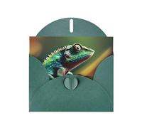WHJSSF Dark Green Greeting Card Chameleon listen music Prints 4x6in for Christmas, children's birthdays, Valentine's Day, wedding anniversaries, and party invitations
