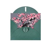 WHJSSF Dark Green Greeting Card Cherry Blossom Tree Branch Prints 4x6in for Christmas, children's birthdays, Valentine's Day, wedding anniversaries, and party invitations