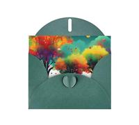 WHJSSF Dark Green Greeting Card Colorful Life Trees Prints 4x6in for Christmas, children's birthdays, Valentine's Day, wedding anniversaries, and party invitations