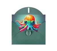WHJSSF Dark Green Greeting Card Colorful Squid Octopus Prints 4x6in for Christmas, children's birthdays, Valentine's Day, wedding anniversaries, and party invitations