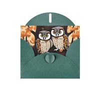 WHJSSF Dark Green Greeting Card Couple Owl Perch Tree Prints 4x6in for Christmas, children's birthdays, Valentine's Day, wedding anniversaries, and party invitations